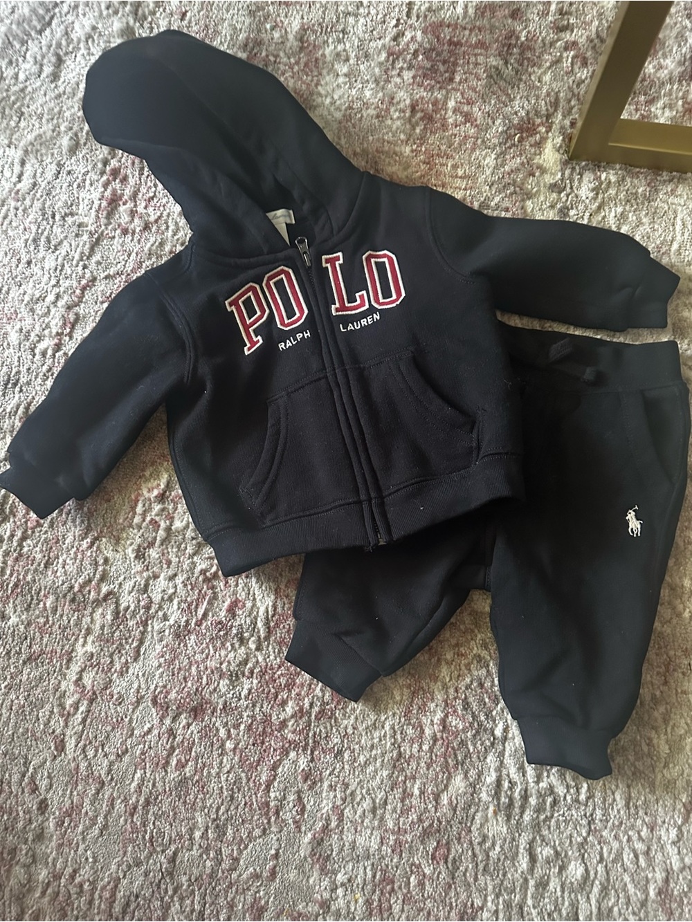 Ralph Lauren Black Hoodie & Jogger Set with Red POLO Lettering